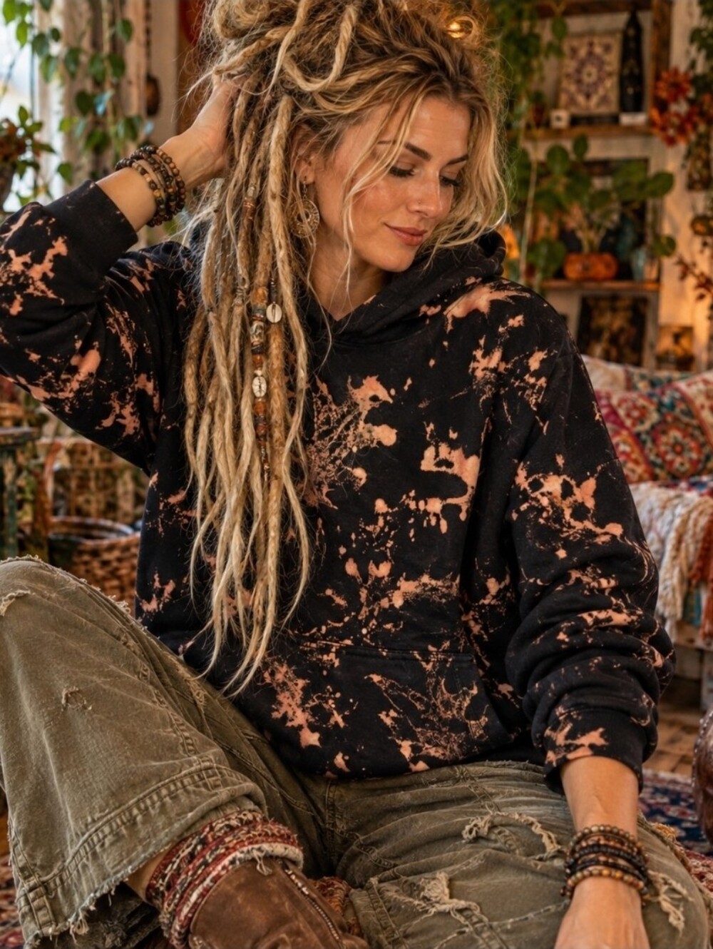 Vintage Gap Bleach Hoodie S | Black Grunge Y2K Alt Streetwear